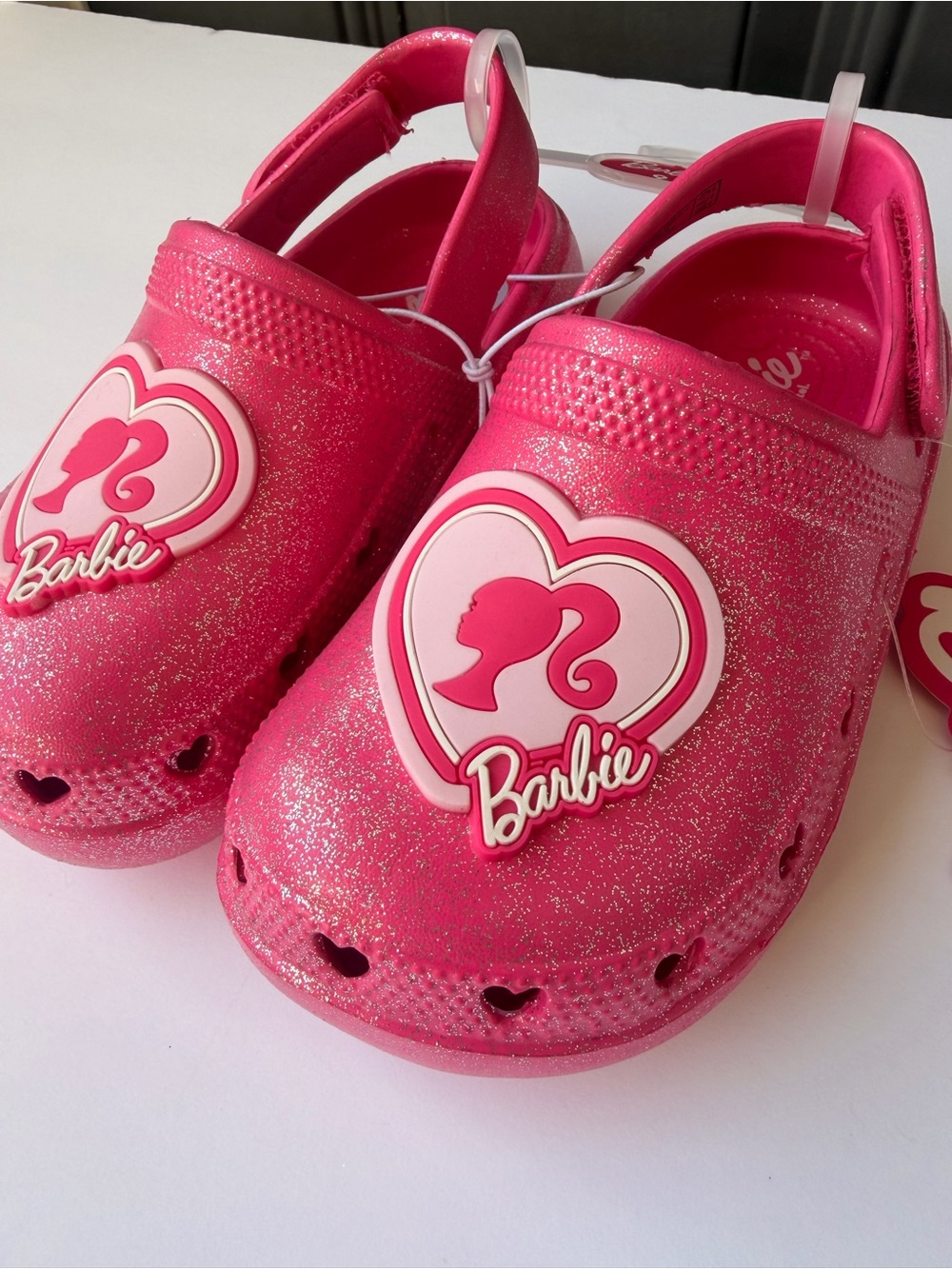 Barbie Glitter Heart Logo Slip-On Clogs in Bright Pink